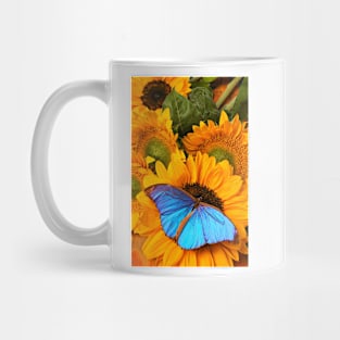 Blue Butterfly On Sunflower Mug